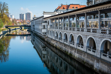 Art, historic buildings and colors of the Slovenian capital. Ljubljana.