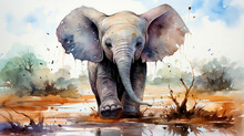 Elephant Painting, Watercolor Painting. Hand Painting