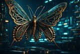 Fototapeta Do akwarium - A futuristic biomechanical butterfly, combining organic elements with mechanical intricacies to evoke a sense of technological nature