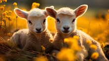 Little Cute Sheep On Meadow