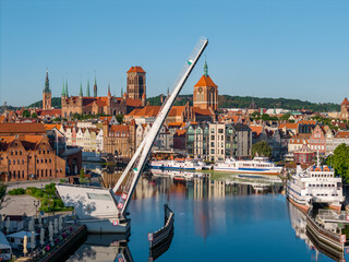 Wall Mural - Gdansk Aerial View. Historical Old City of Gdansk and Motlawa River, Gdansk, Pomerania, Poland, Europe. 