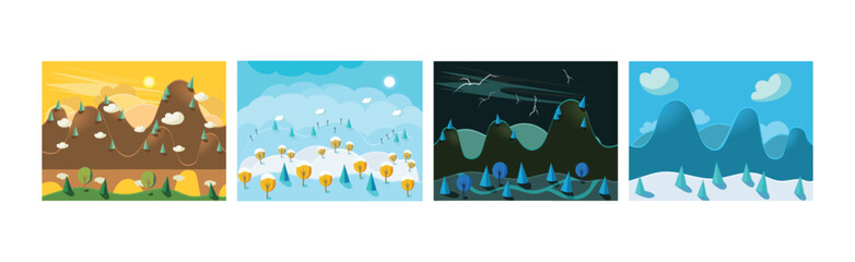 Poster - Mobile Game Horizontal Backgrounds and Scenery Vector Set