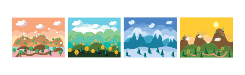Poster - mobile game horizontal backgrounds and scenery vector set