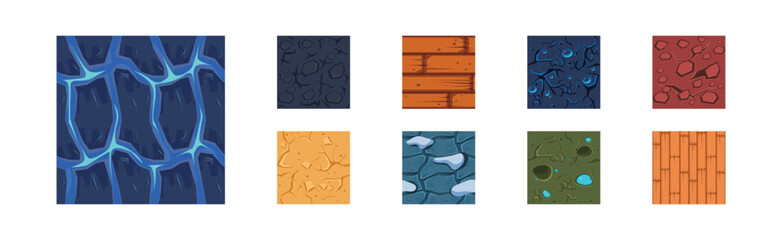 Poster - game ground pattern and land top view texture vector set