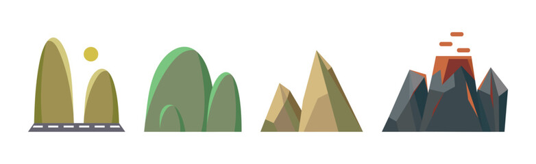 Poster - Different Hill and Mountains with High Peak Flat Vector Set