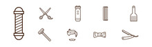 Line Barbershop And Hairdressing Icons And Object Vector Set