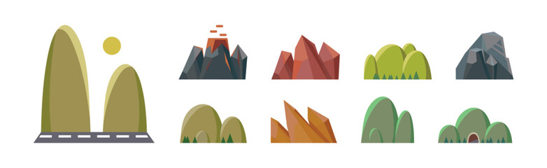 Poster - Different Hill and Mountains with High Peak Flat Vector Set