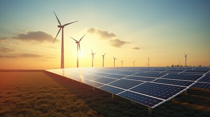 Wall Mural - solar cell in solar farm, alternative energy and sustainable energy, photovoltaic, pure energy renew