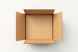 Top view of open cardboard box mockup on white background,