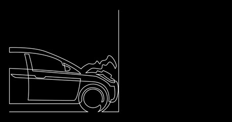 Poster - continuous line drawing vector illustration with FULLY EDITABLE STROKE of car on black background