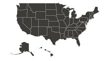 United States Of America Map. USA Map. Flat Black And White Vector Illustration. American Map For Poster, Banner, T-shirt. Design USA Cartography Map.
