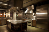 Fototapeta Krajobraz - Professional stainless steel kitchen with brilliant equipment.
