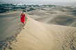 Woman on a gorgeous landscape of the dunes in Gran Canaria!!