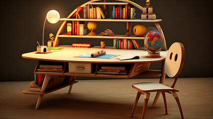 Student desk with books kid room table for study