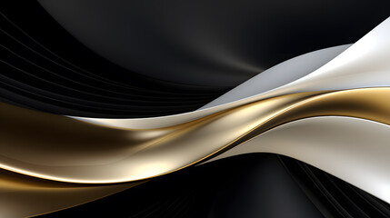 Wall Mural - 3d rendering of abstract wavy metallic background in black and gold