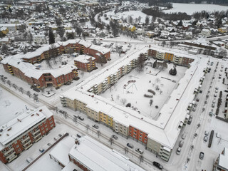 Canvas Print - Winter view of Ludvika town in Sweden.