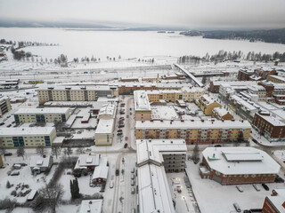 Canvas Print - Winter view of Ludvika town and Väsman lake in Sweden.