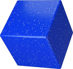 Wall Mural - 3D abstract blue terrazzo plastic cube in a playful style with a transparent background