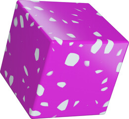 Wall Mural - 3D abstract pink terrazzo cube in a playful style with a transparent background. Geometric shape.