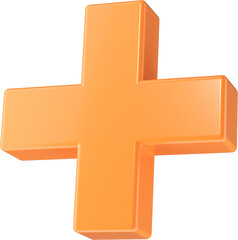 Wall Mural - 3D abstract orange plastic plus in a playful style with a transparent background. Geometric shape.
