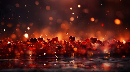 Wall Mural - Valentine's day background with red hearts and bokeh lights