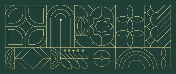 Wall Mural - luxury geometric gold line art and art deco background vector. abstract geometric frame and elegant 