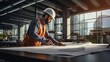 © standret - Male construction engineer is working indoors. Beautiful illustration picture. Generative AI