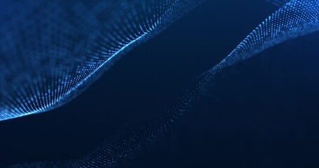 Abstract particle waves, background lights, futuristic digital background  waving smooth lines with flickering particles dots, big data streams, connections visualization, animation, cyber. loop