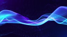 Abstract Digital Dynamic Particle Waves With Light Motion Lights Background, Data Flow, Cyber Technology. 3D Rendering. Seamless Loop 4k Video. Screensaver Video Animation