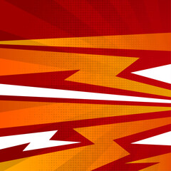 Wall Mural - Blank comic cartoon thunder flash background. transparency light beam. linear dot circle halftone pattern in transparency. combination red, yellow and white colors. square layout design template.