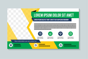 Poster - Abstract green yellow banner design web template set. Horizontal header web banner. Vector abstract graphic design banner pattern background template. space for photo collage. mosaic modern layout