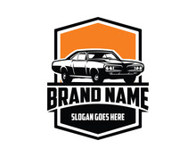 1969 Dodge Super Bee Car. Vintage Car Logo Silhouette. Isolated White Background View From Side. Best For Logo, Badge, Emblem, Icon, Sticker Design