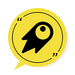 Poster - Black Comet falling down fast icon isolated on white background. Yellow speech bubble symbol. Vector