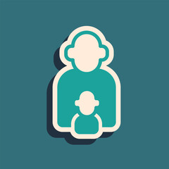 Sticker - Green Taking care of children icon isolated on green background. Long shadow style. Vector