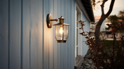 Wall Mural - Close up view of outdoor led waterproof solar lamp with motion sensor.