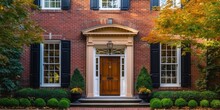 Home Architecture Design In Colonial Style With Centered Front Door Constructed By Brick And Wood