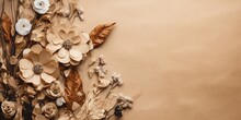 Organic Floral Background With Dry Flowers On Brown Craft Paper