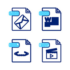 Poster - Set line MOV file document, XML, DOC and MSG icon. Vector