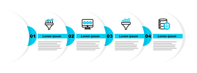Poster - Set line Server with shield, Sales funnel chart, Monitor password and icon. Vector