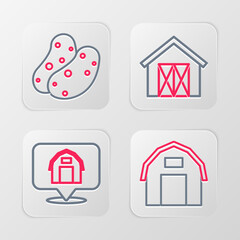 set line farm house, location farm, and potato icon. vector