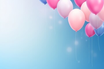 balloons floating over a blue background with stars