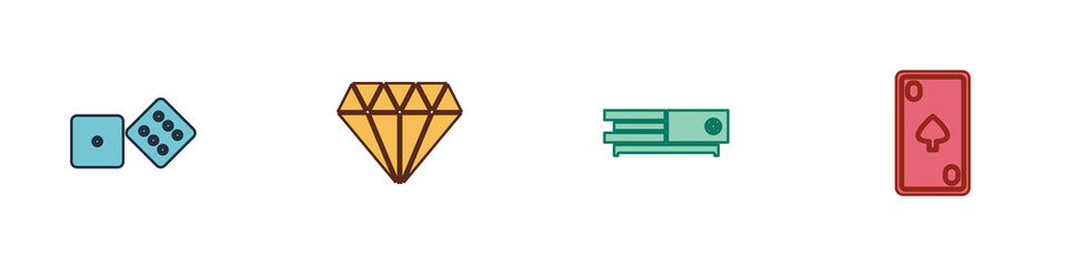 Poster - Set Game dice, Diamond, Video game console and Playing card with diamonds icon. Vector