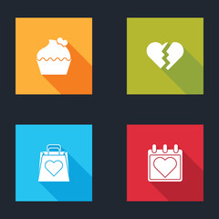 Sticker - Set Wedding cake with heart, Broken, Shopping bag and Calendar icon. Vector