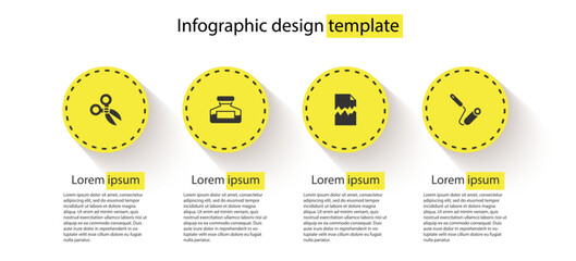 Poster - Set Scissors, Ink bottle, Torn document and Paint roller brush. Business infographic template. Vector