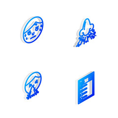 Sticker - Set Isometric line Runny nose, Man with excessive sweating, Handkerchief to his runny and Clinical record icon. Vector