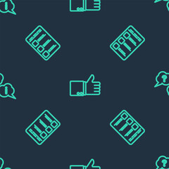 Poster - Set line Hand thumb up, Create account screen on mobile and Question Exclamation on seamless pattern. Vector