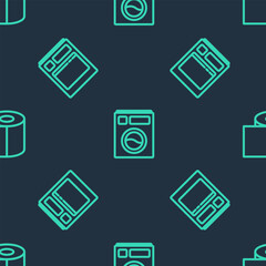 Poster - Set line Washer, Kitchen dishwasher machine and Toilet paper roll on seamless pattern. Vector