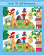 © AngArt - Find 10 hidden differences. Educational puzzle game for children. Group of fans of different nationalities. Vector cartoon scene. Funny people in Paris.