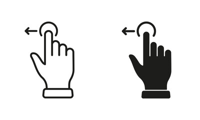Poster - Hand Finger Drag Left and Line and Silhouette Black Icon Set. Pinch Screen, Swipe and Rotate Touch Screen Pictogram. Gesture Slide Left Symbol Collection. Isolated Vector Illustration