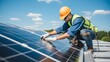© standret - Solar panel installer. Skilled engineer. Beautiful illustration picture. Generative AI
